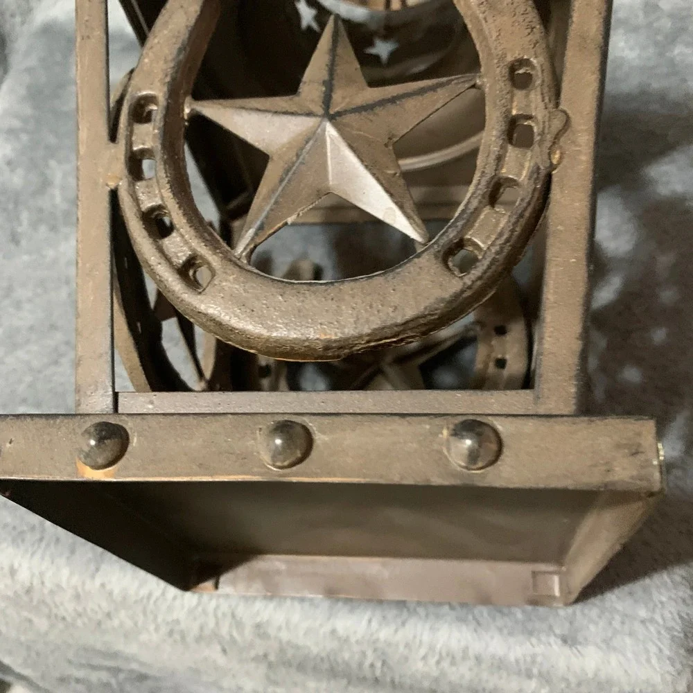 Rustic Metal Horseshoe Texas Star Lantern Western Farmhouse Decor Bronze 13.5in